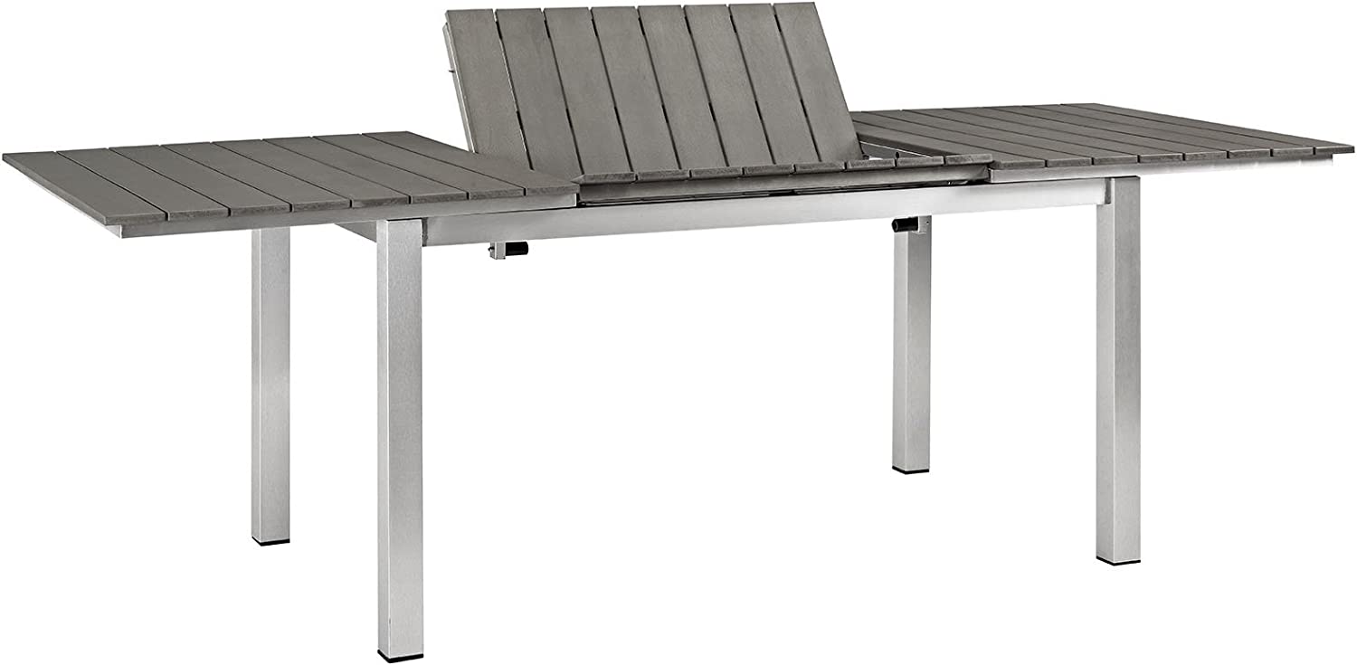 Modway Shore Aluminum Outdoor Patio 62&#34; to 94&#34; Extendable Dining Table in Silver Gray