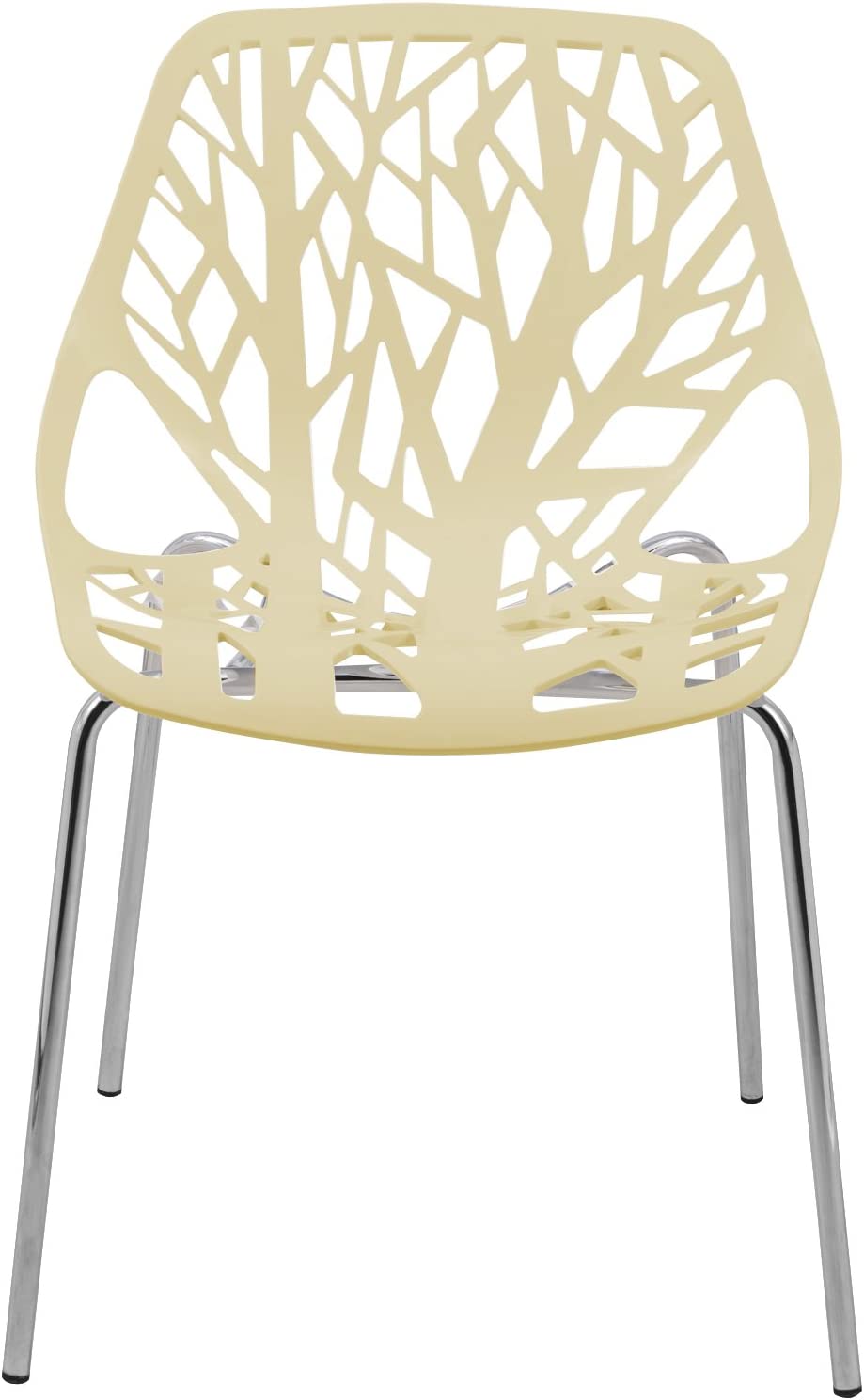 LeisureMod Forest Modern Dining Chair with Chromed Legs, Set of 2 (White)