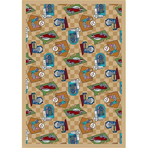 Joy Carpets Kaleidoscope Fabulous Fifties Whimsical Area Rugs, 92-Inch by 129-Inch by 0.36-Inch, Beige