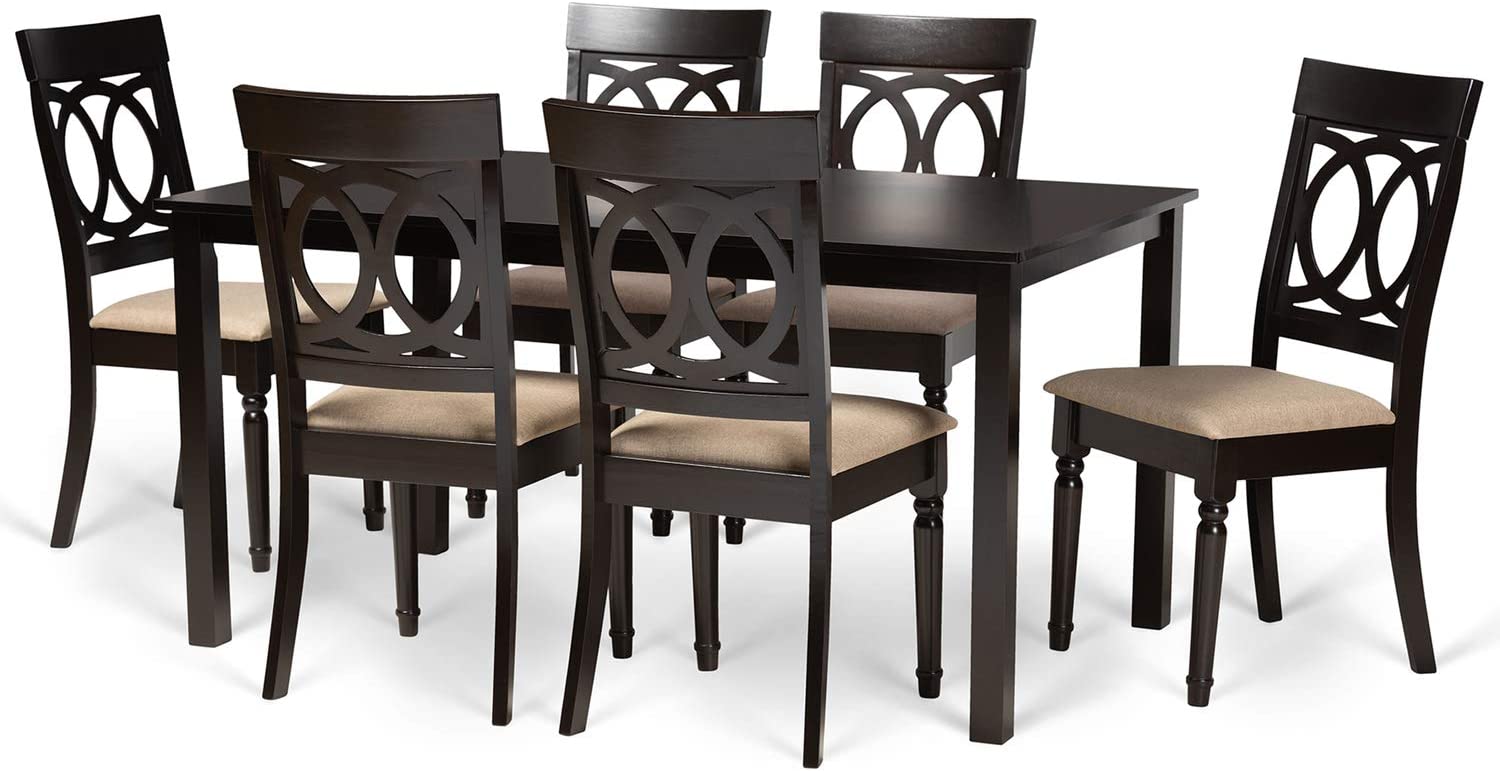 Baxton Studio Lucie Modern and Contemporary Sand Fabric Upholstered and Dark Brown Finished Wood 7-Piece Dining Set