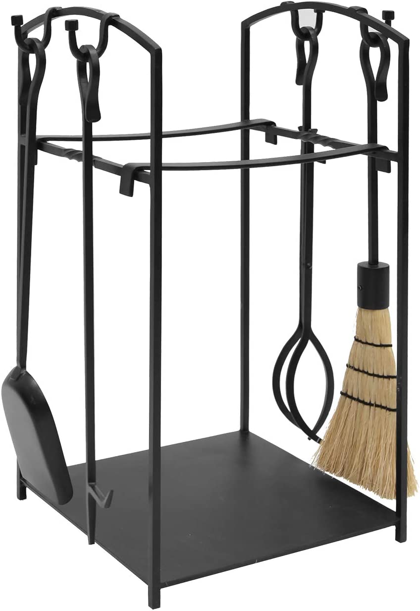 Minuteman International Folding Stand with Leaf Ends Firewood Log Basket Holder, Graphite