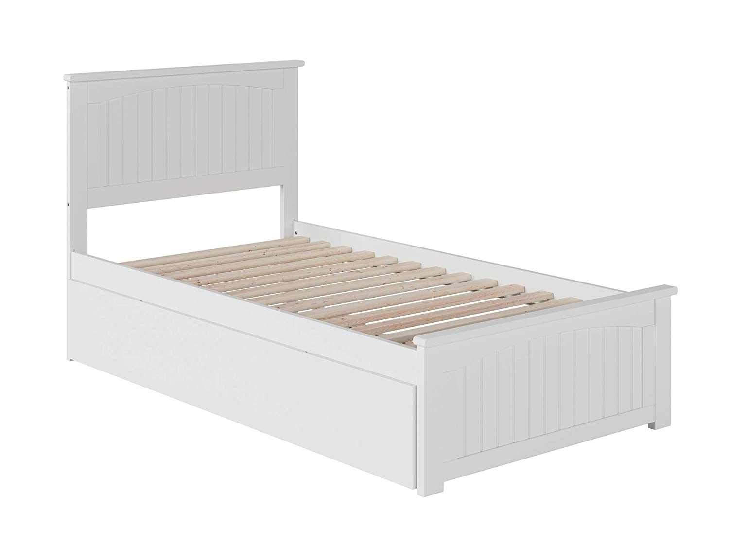 AFI Nantucket Twin Extra Long Platform Bed with Matching Footboard and Turbo Charger with Twin Extra Long Trundle in White