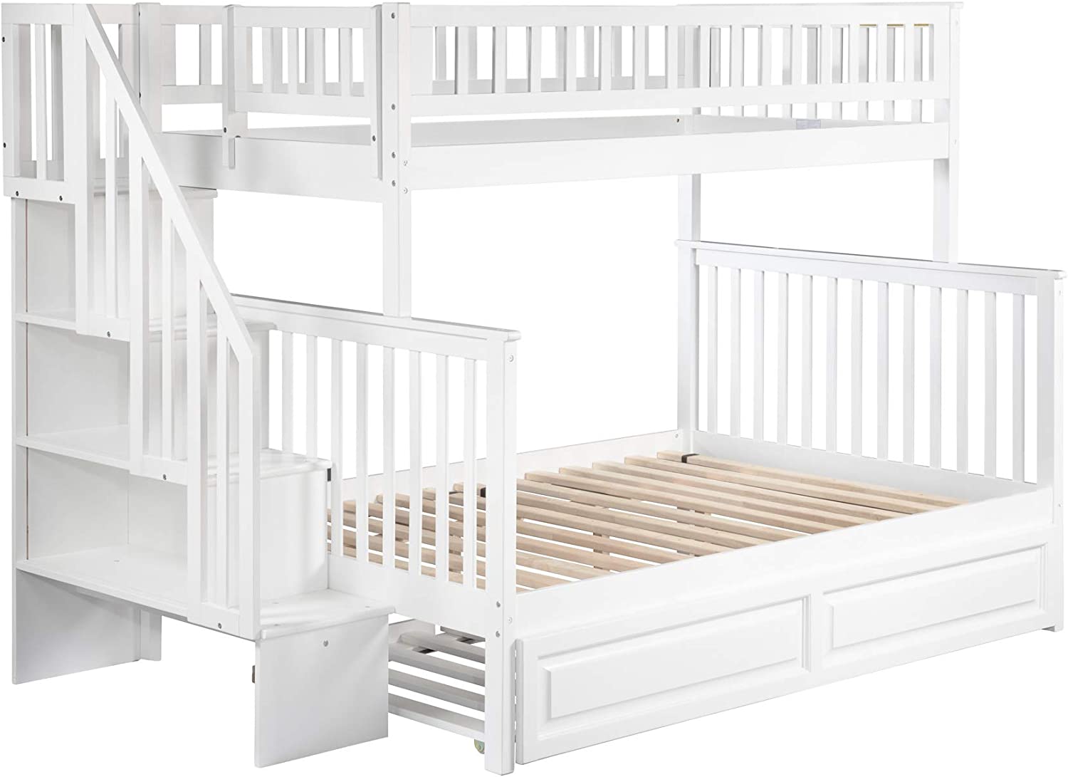 AFI Woodland Staircase Bunk Raised Panel Trundle Bed, Twin/Full, White