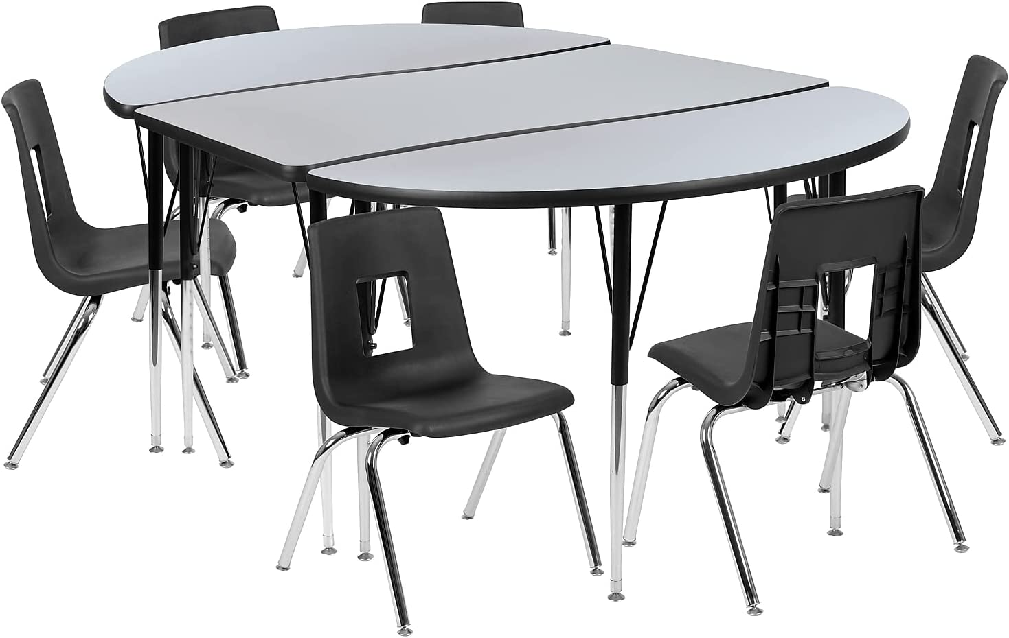 Flash Furniture 76&#34; Oval Wave Flexible Laminate Activity Table Set with 16&#34; Student Stack Chairs, Grey/Black