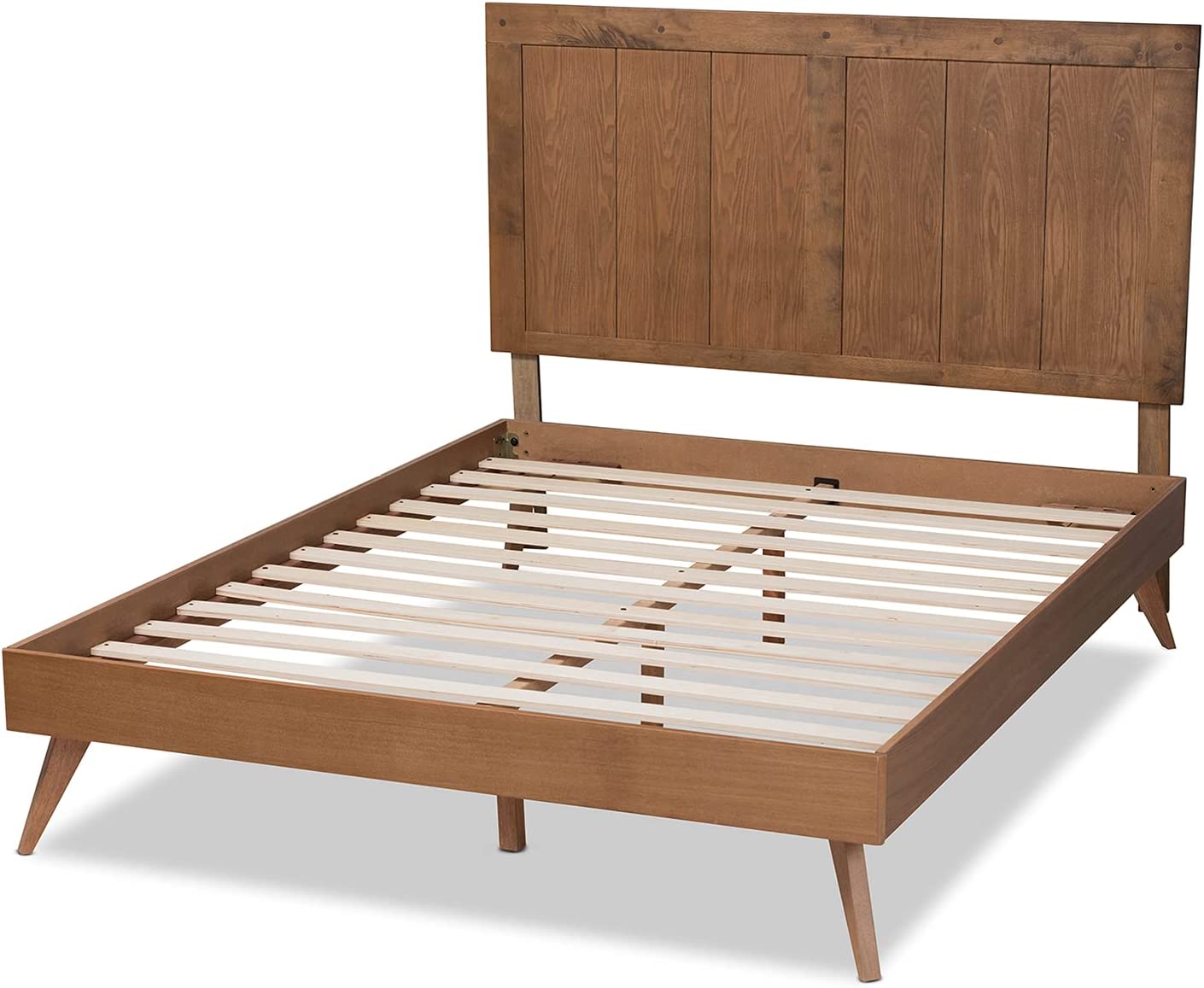 Baxton Studio Amira Mid-Century Modern Transitional Ash Walnut Finished Wood Queen Size Platform Bed