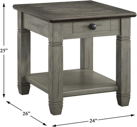 Roux 26 in. Coffee and Antique Gray Rectangular Wood End Table with Drawer