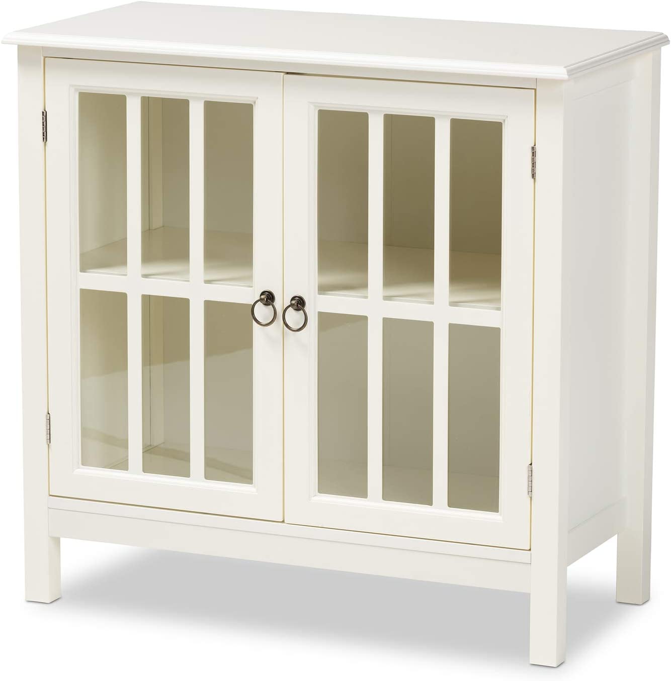 Baxton Studio Kendall Classic and Traditional White Finished Wood and Glass Kitchen Storage Cabinet