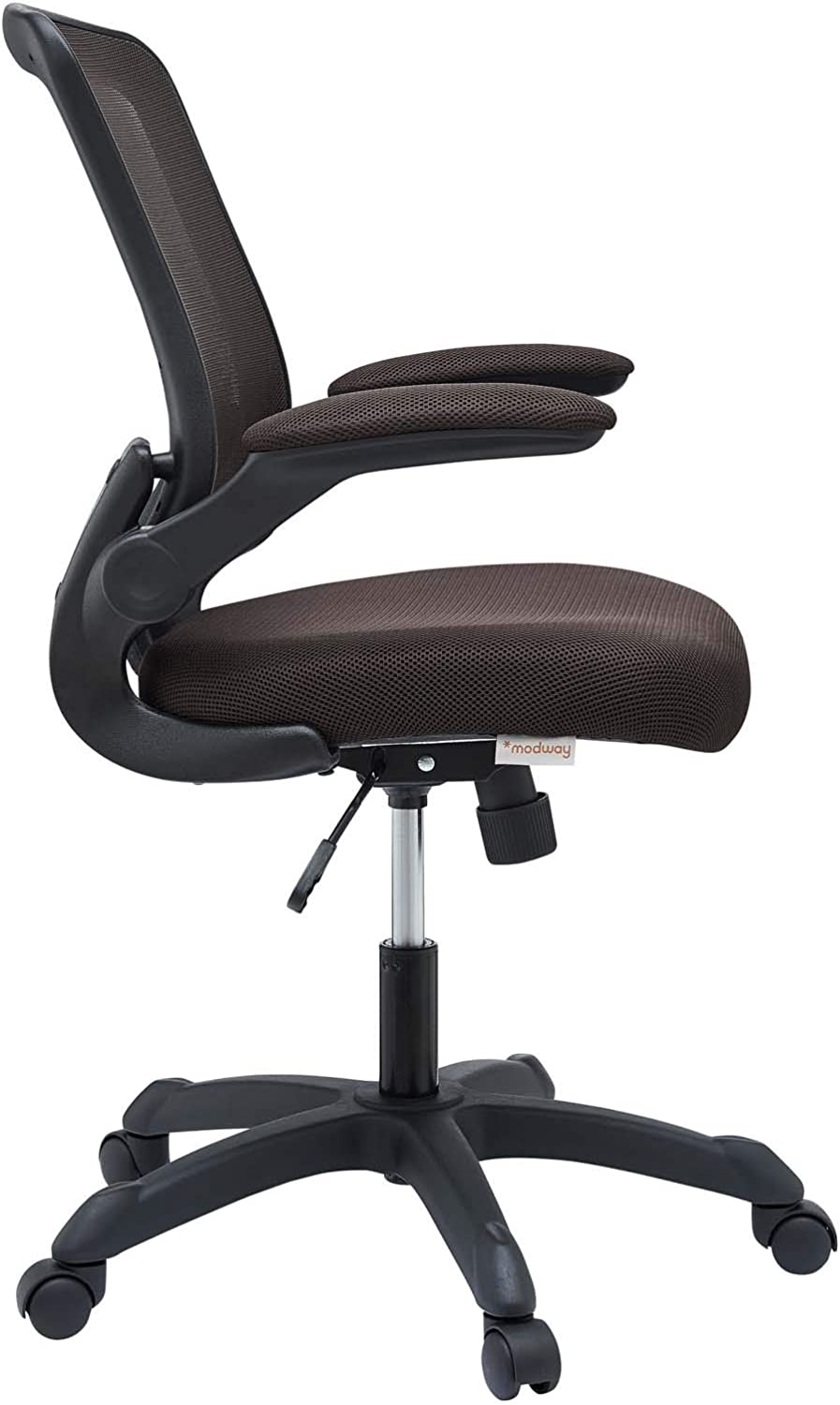 Modway Veer Office Chair with Mesh Back and Vinyl Seat With Flip-Up Arms in Brown