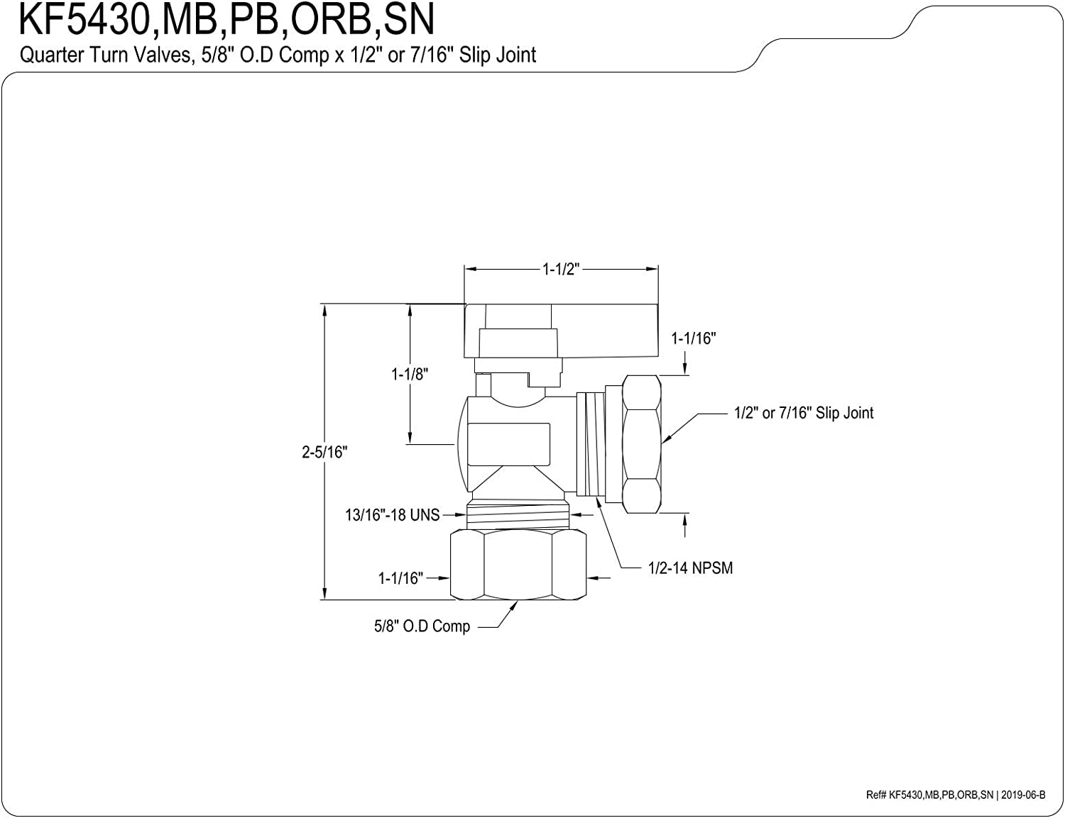 Kingston Brass KF5430MB 5/8-Inch Comp X 1/2-Inch &amp; 7/16-Inch OD Slip Joint Angle Stop Valve, Matte Black