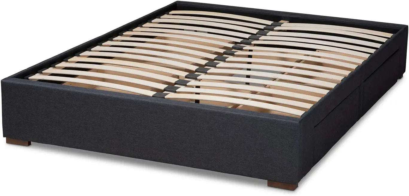 Baxton Studio Leni Modern and Contemporary Dark Grey Fabric Upholstered 4-Drawer Queen Size Platform Storage Bed Frame