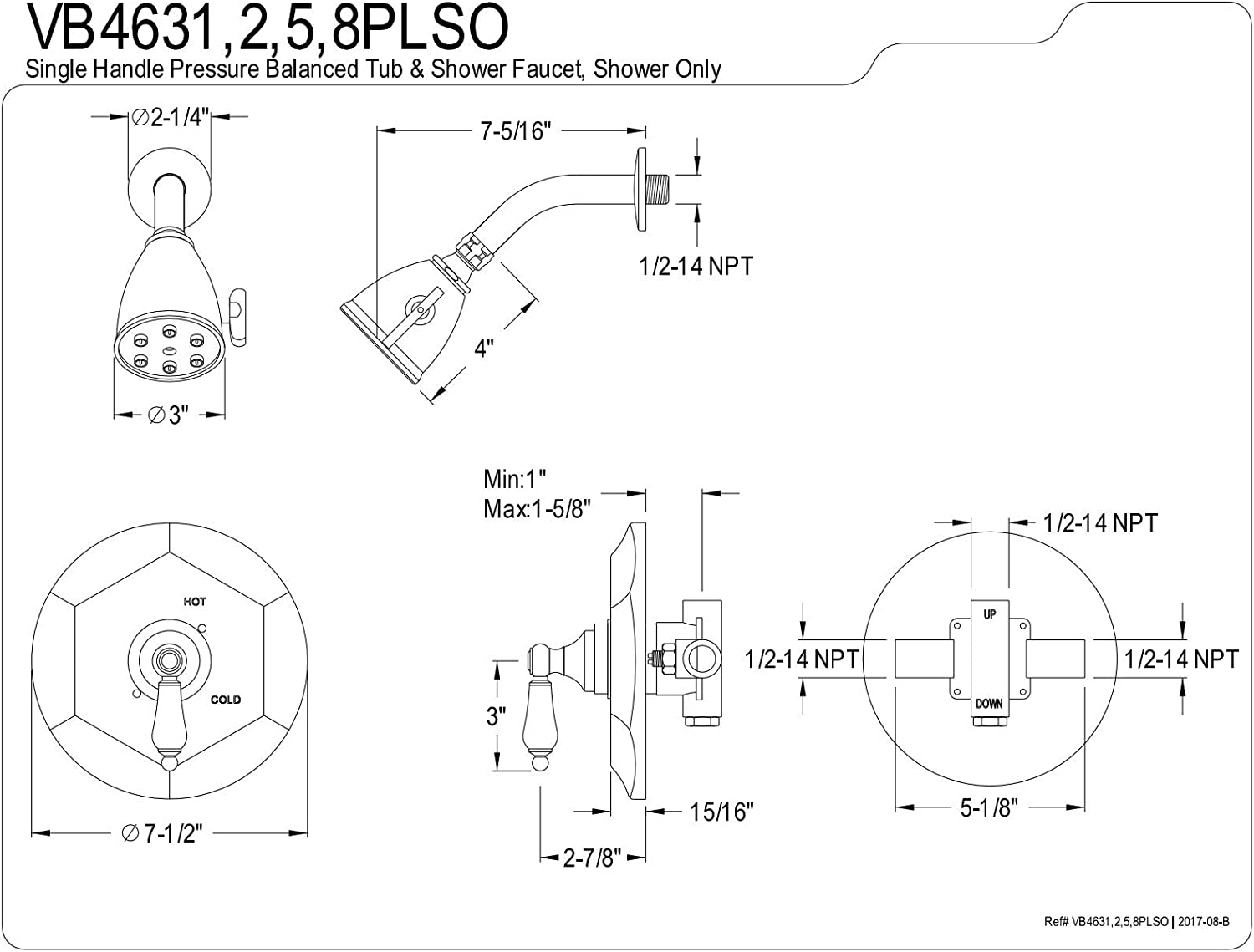 Kingston Brass VB4631PLSO Shower Faucet, Polished Chrome