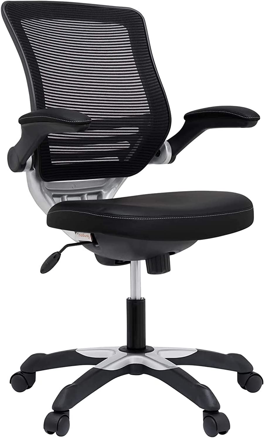 Modway Edge Mesh Back and White Vinyl Seat Office Chair With Flip-Up Arms - Computer Desks in Black