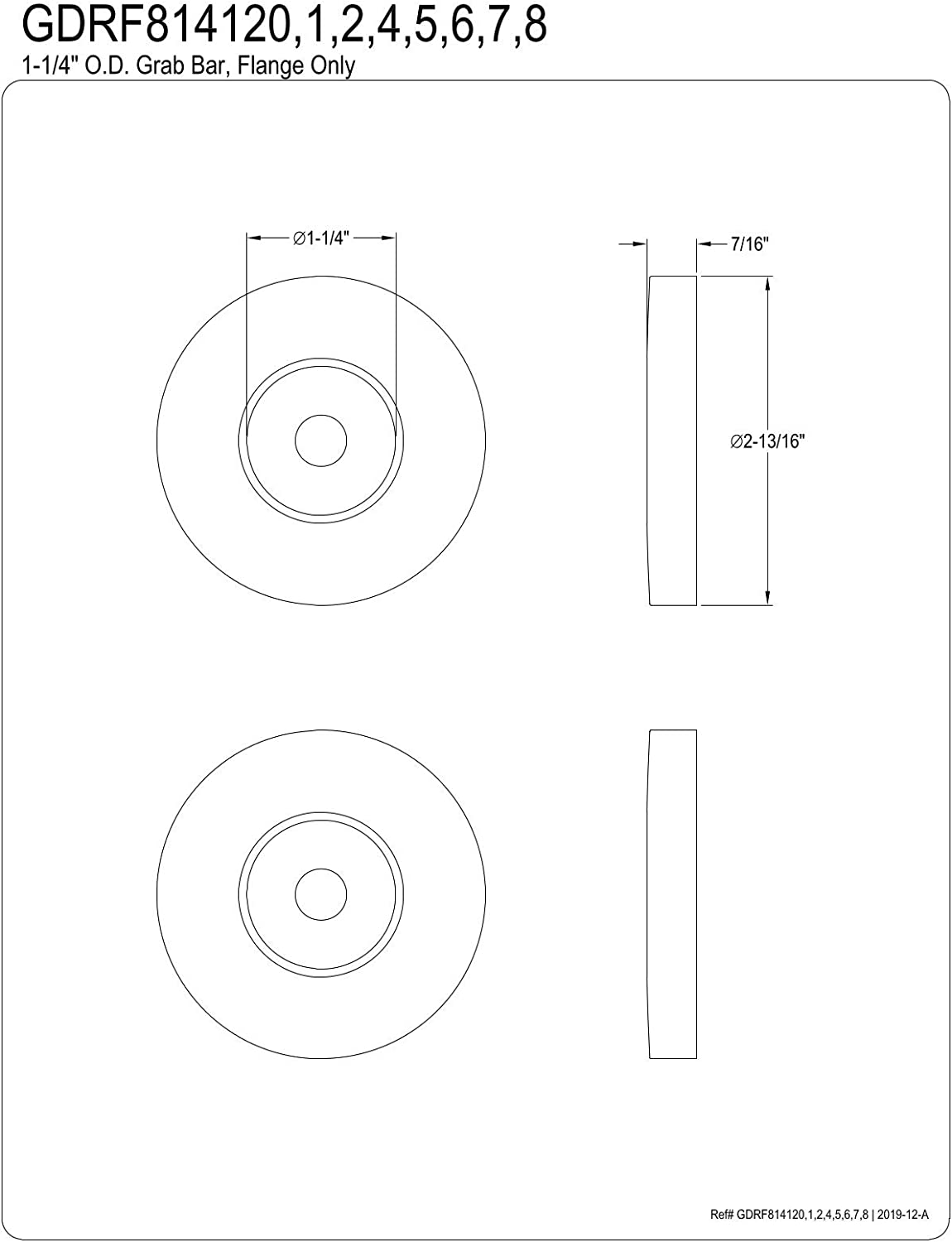 Kingston Brass GDRF814127 Laurel Grab Bar Flange Only, Brushed Brass