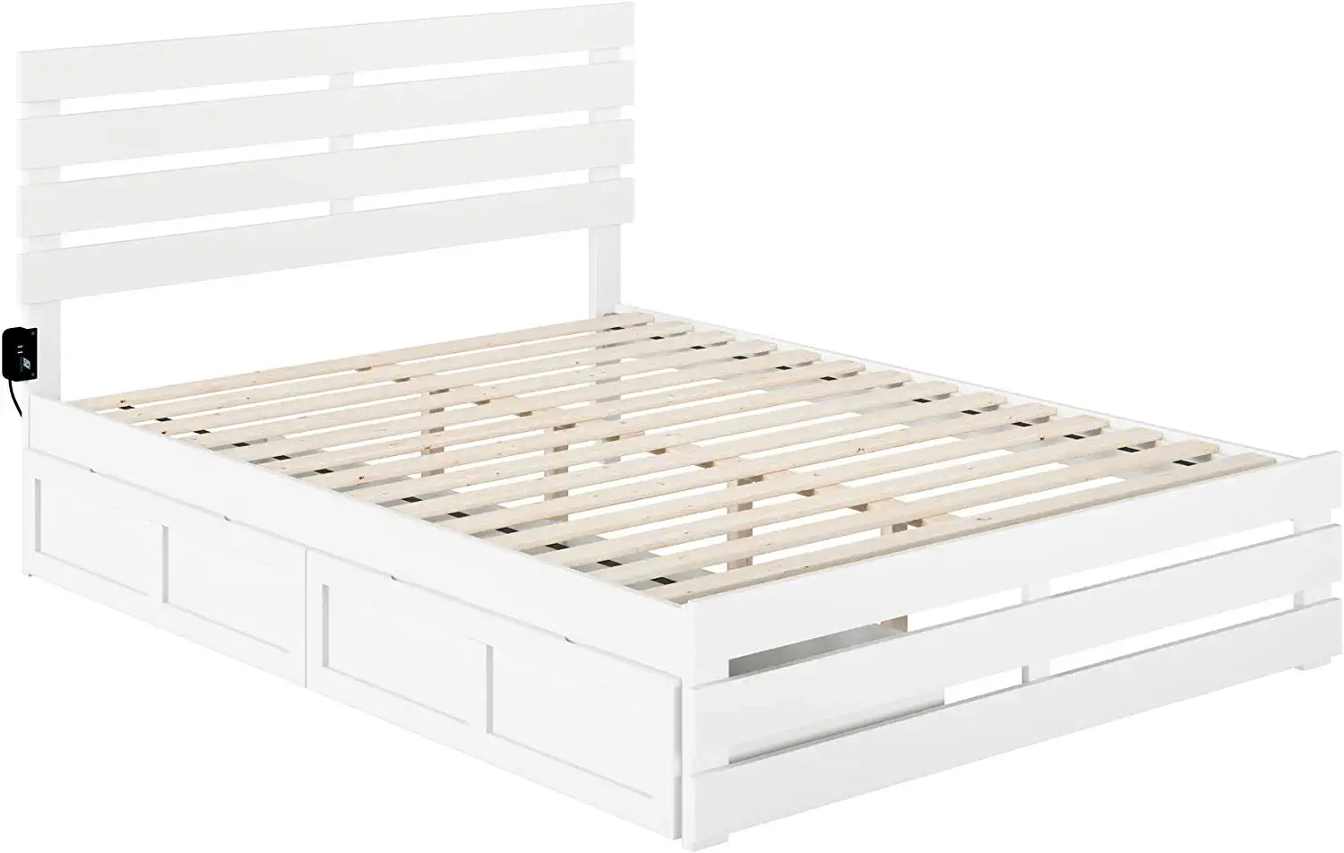 AFI Oxford Bed with Footboard and USB Turbo Charger with 2 Extra Long Drawers, Queen, White