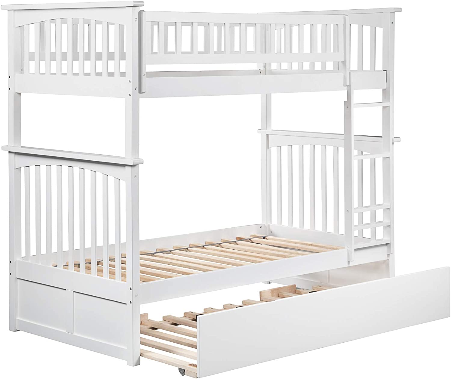 Columbia Bunk Bed Twin over Twin with Twin Size Urban Trundle Bed in White