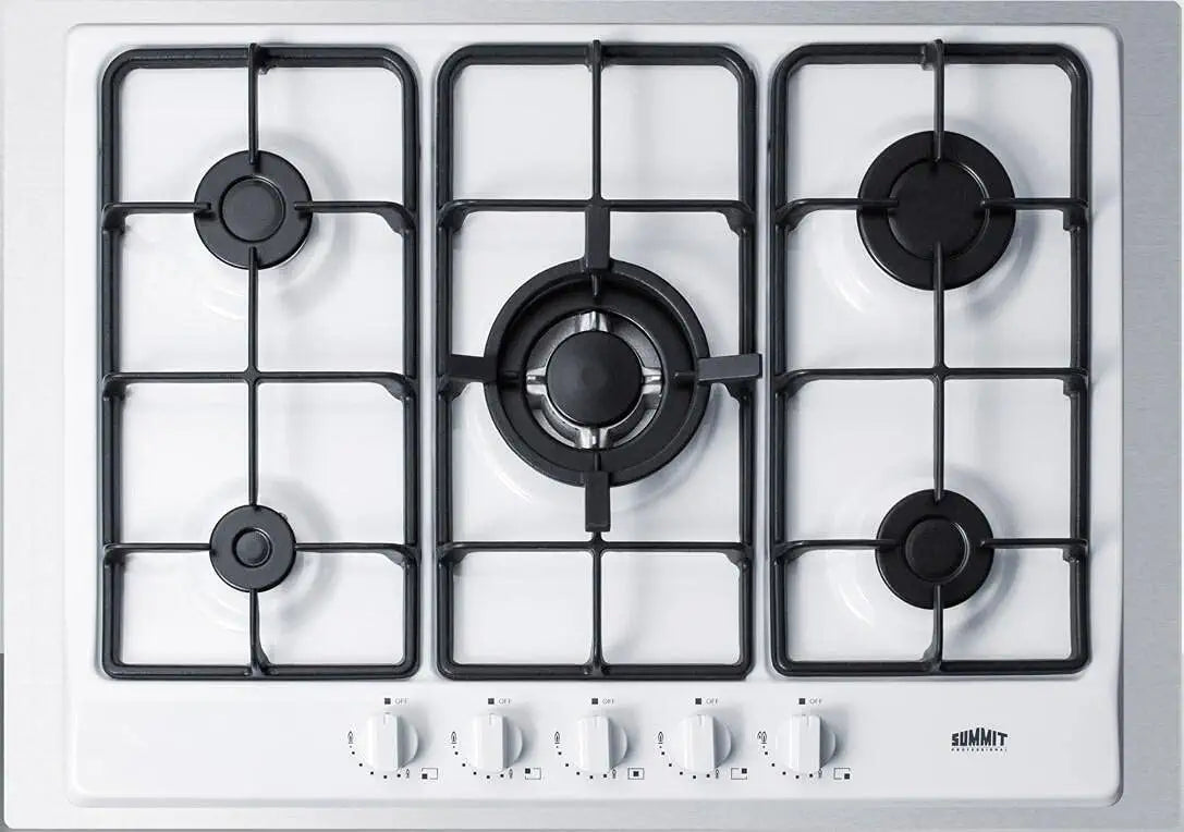 Summit GC5271WTK399 399 Gas Cooktop with 5 Sealed Burners Wok Ring Continuous Cast Iron Grates in White