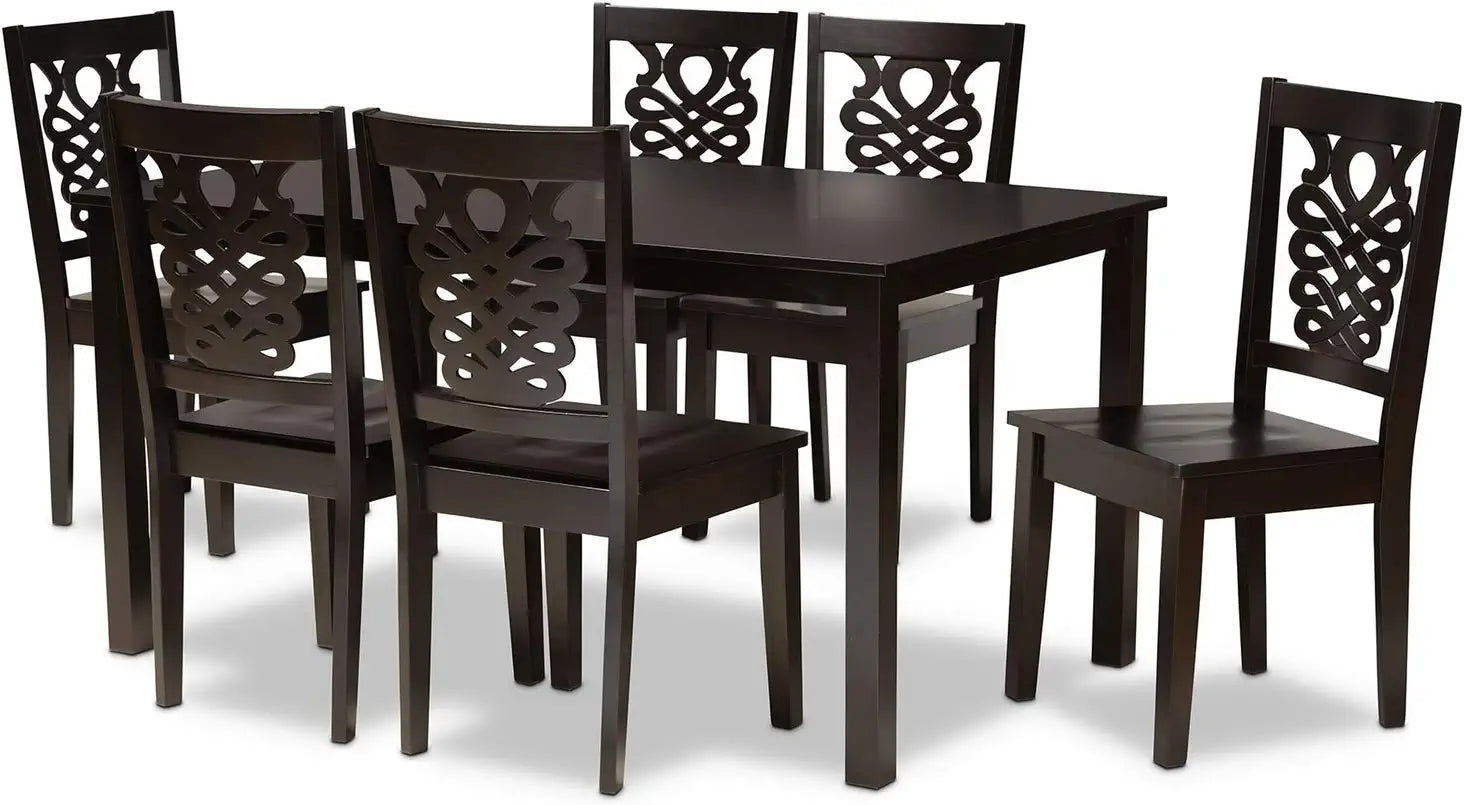 Baxton Studio Luisa Modern and Contemporary Transitional Dark Brown Finished Wood 7-Piece Dining Set