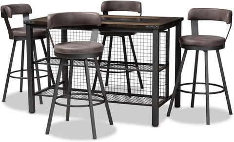Baxton Studio Arcene Rustic and Industrial Antique Grey Fabric Upholstered 5-Piece Pub Set
