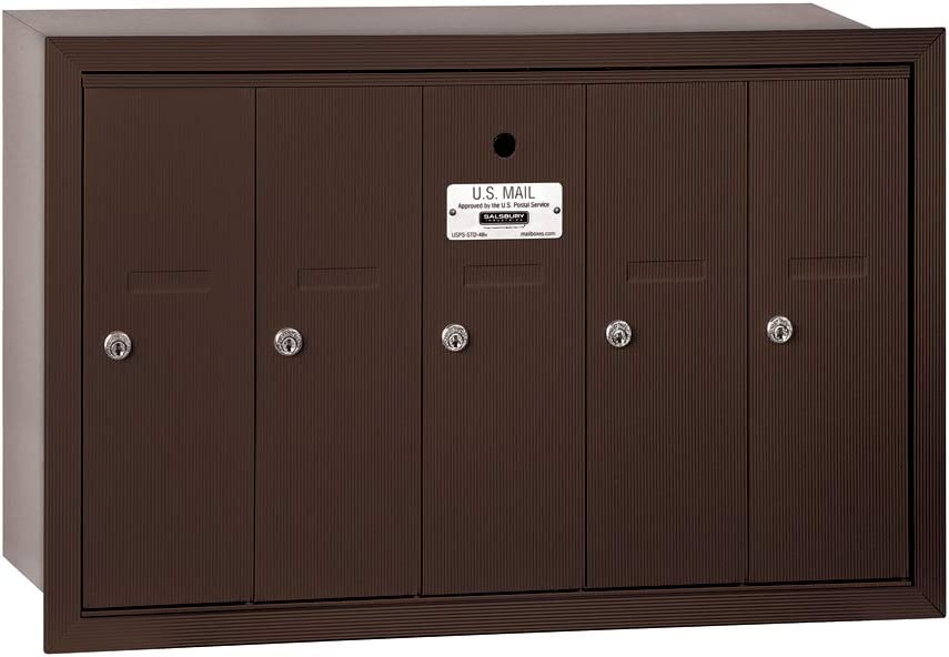 Salsbury Industries 3505ZRU Recessed Mounted Vertical Mailbox for use with USPS Lock, 5 Doors, Bronze