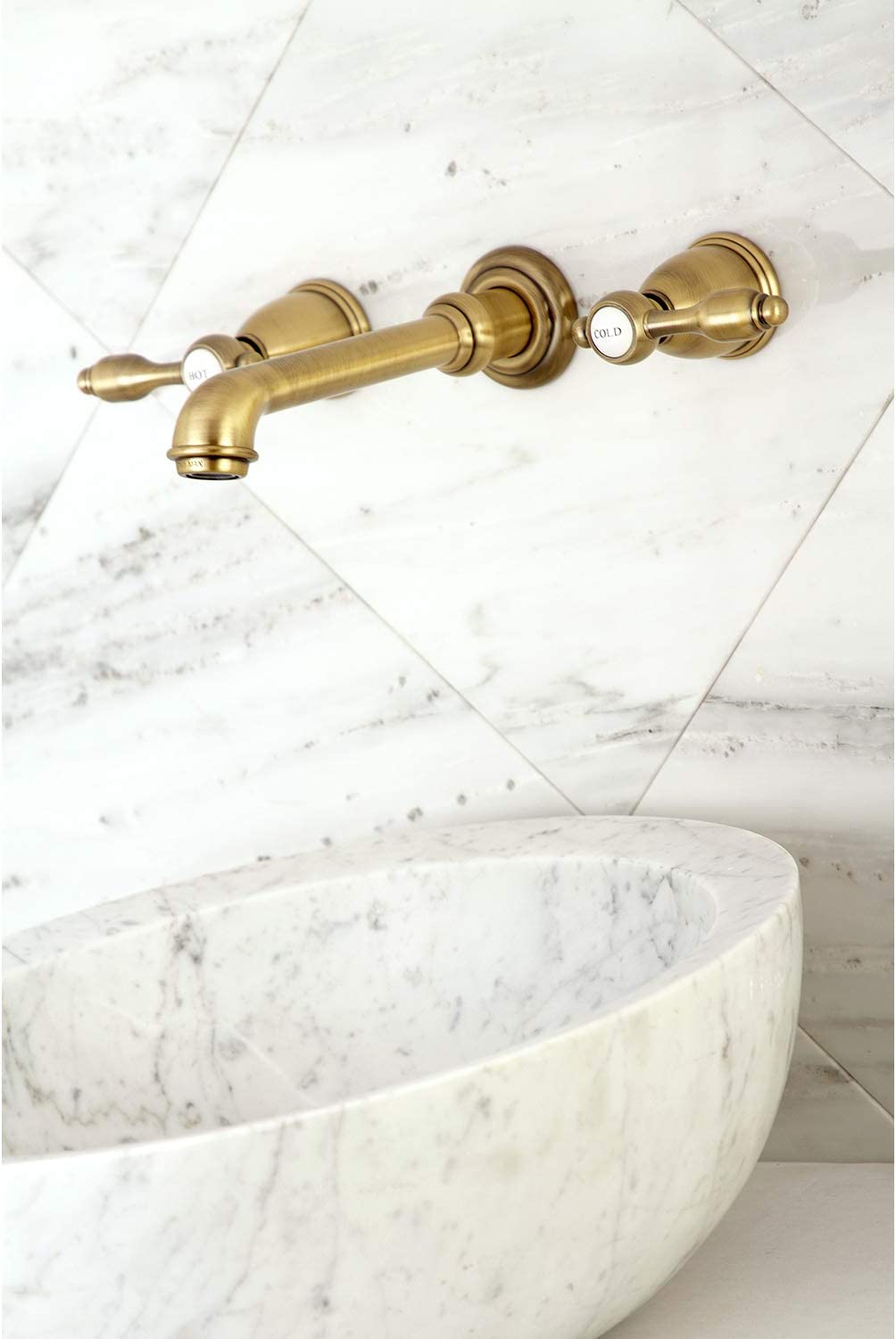 Kingston Brass KS7123TAL 8-Inch Center Wall Mount Bathroom Faucet, Antique Brass