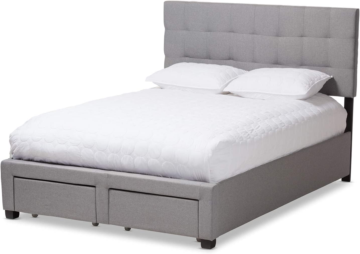 Baxton Studio Tibault Modern and Contemporary Grey Fabric Upholstered Queen Size Storage Bed Grey/Queen//Contemporary/Fabric Polyester 100%&#34;/Rubber Wood/MDF/Foam