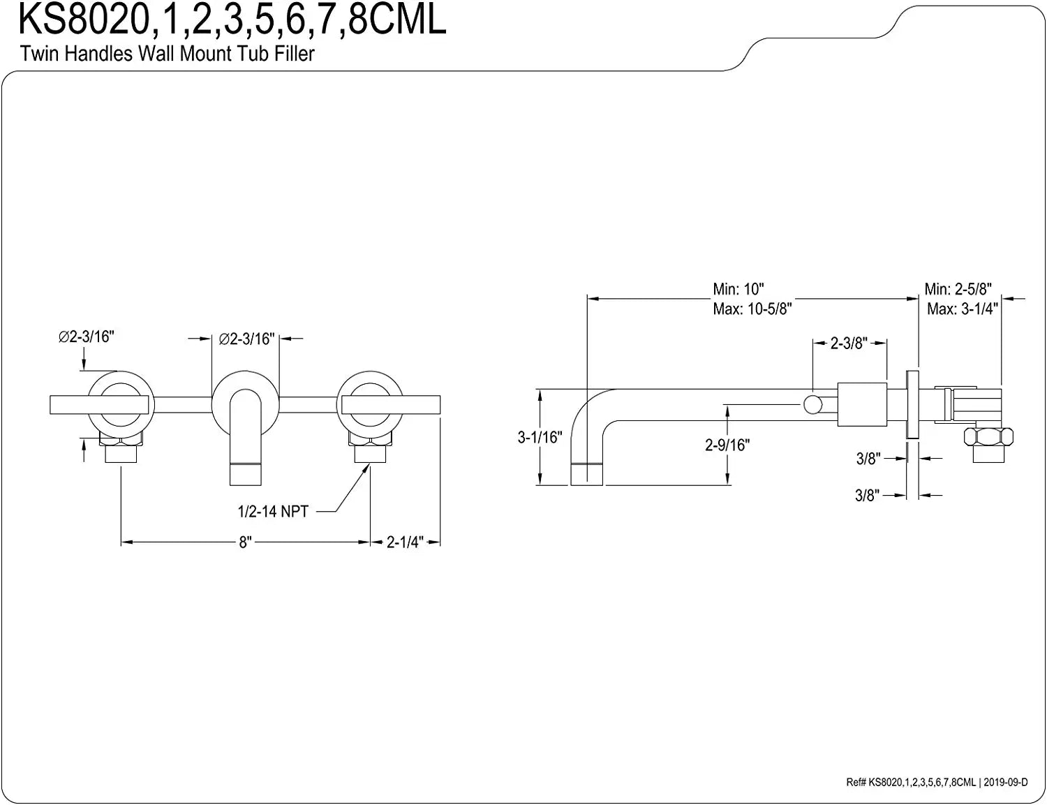 Kingston Brass KS8020CML Manhattan Tub Faucet, Matte Black