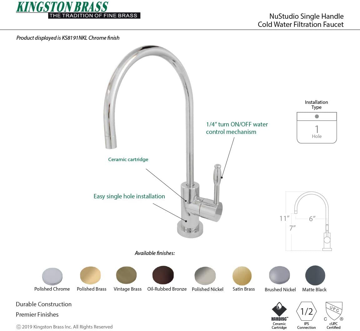 Kingston Brass KS8196NKL Nustudio Water Filtration Faucet, Polished Nickel