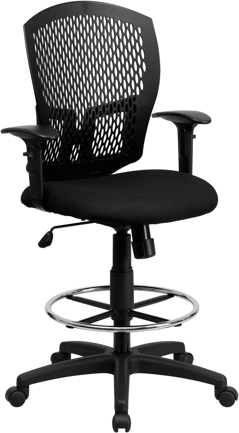 Flash Furniture Mid-Back Designer Back Drafting Chair with Fabric Seat and Adjustable Arms