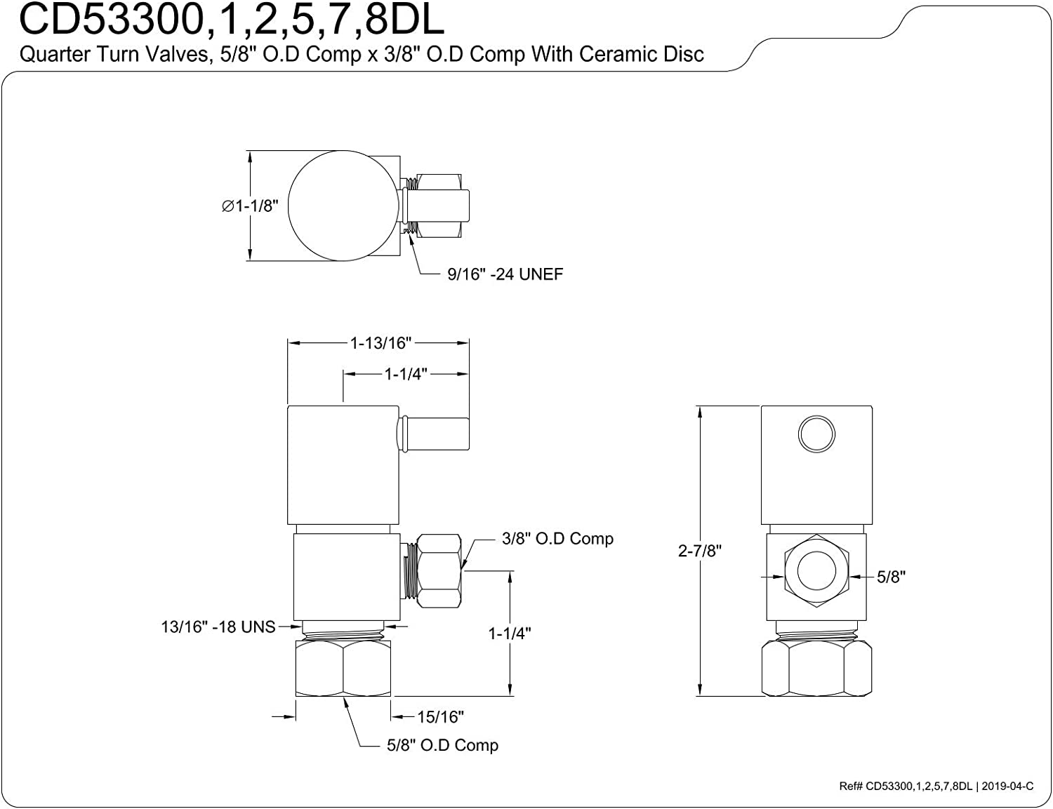 Kingston Brass CD53305DL Concord 5/8&#34; x 3/8&#34; O.D Anti-Seize Deluxe Quarter Turn Ceramic Hardisc Cartridge Angle Stop, Oil Rubbed Bronze