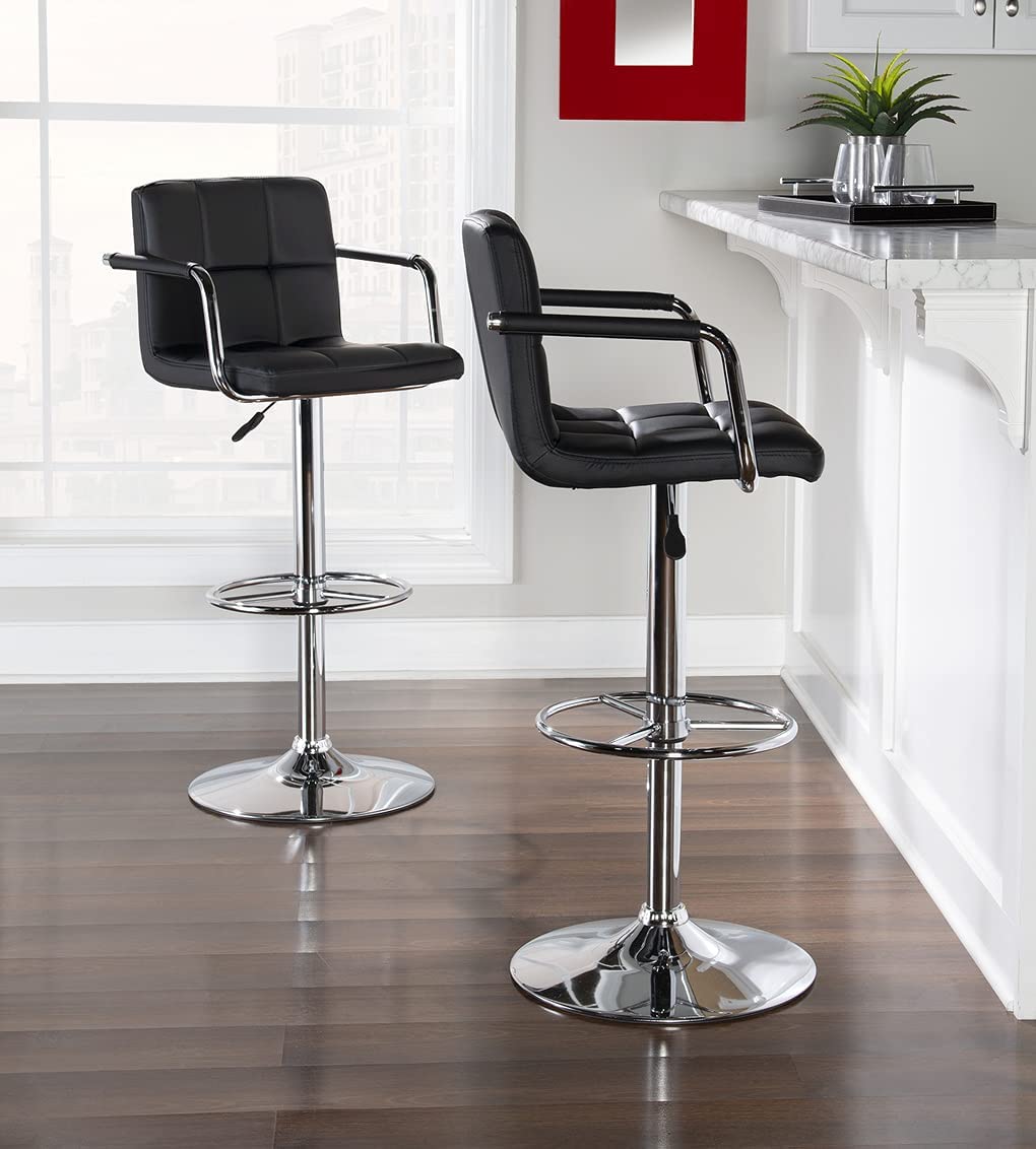 Powell Furniture Black and Chrome Adjustable Powell Quilted Barstool