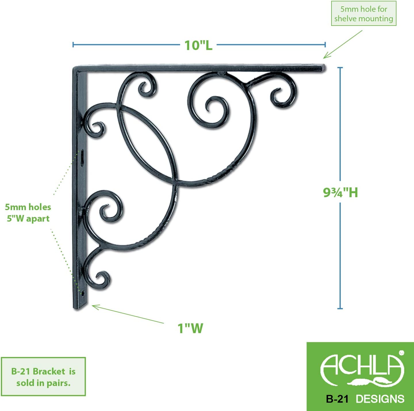 Achla Designs Wrought Iron Decorative Scroll Shelf Brackets, Pair