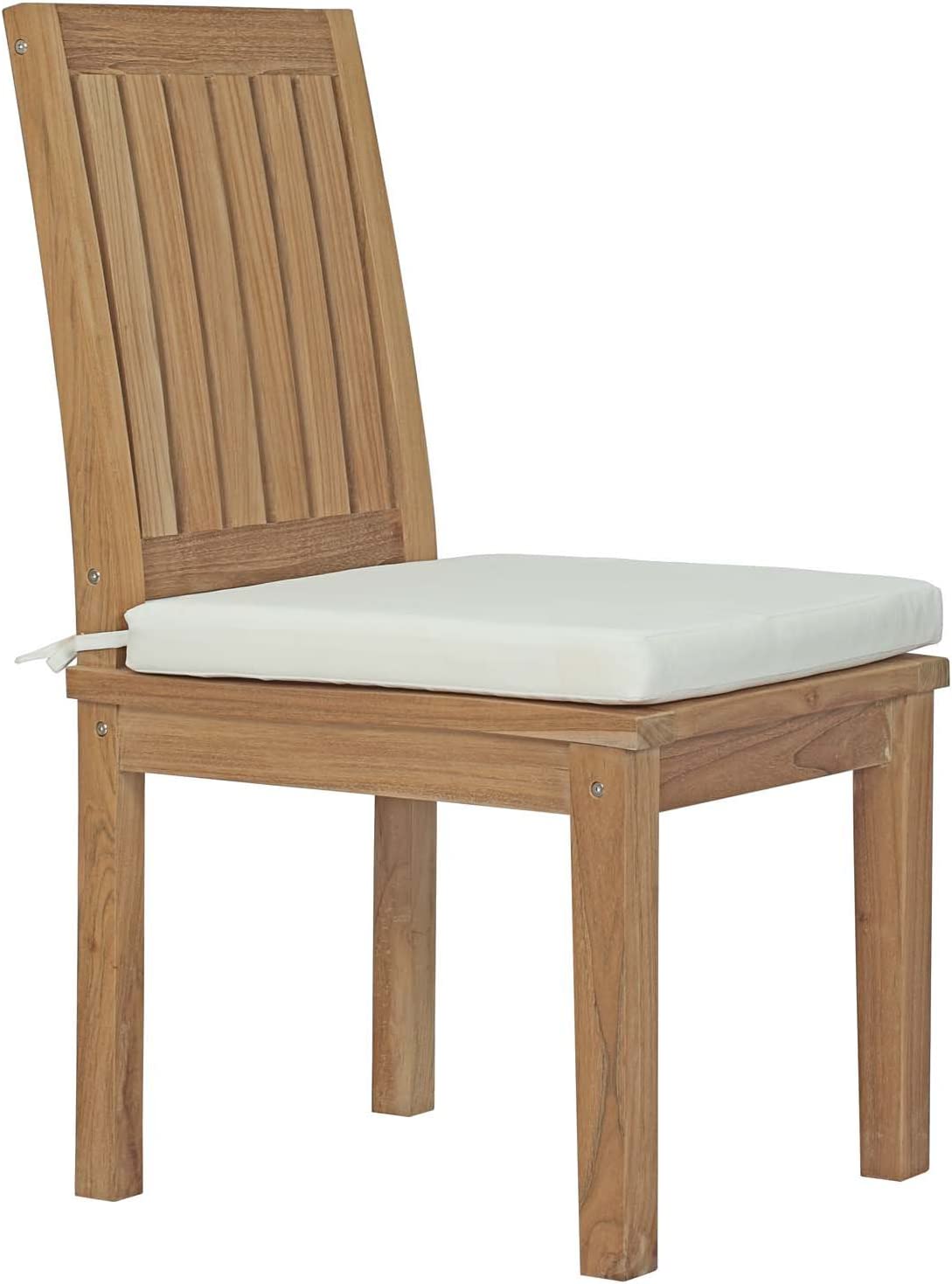 Modway EEI-2700-NAT-WHI Marina Premium Grade A Teak Wood Outdoor Patio, Dining Side Chair, Natural White