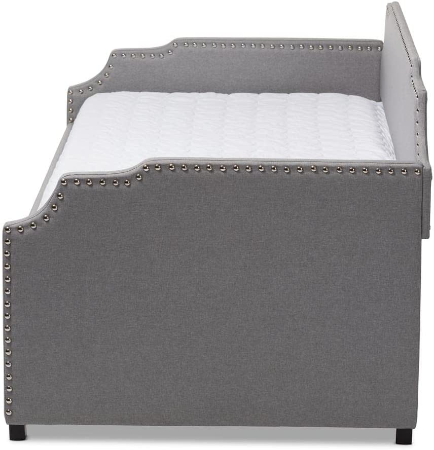 Baxton Studio Ally Modern and Contemporary Gray Fabric Upholstered Twin Size Sofa Daybed with Roll Out Trundle Guest Bed