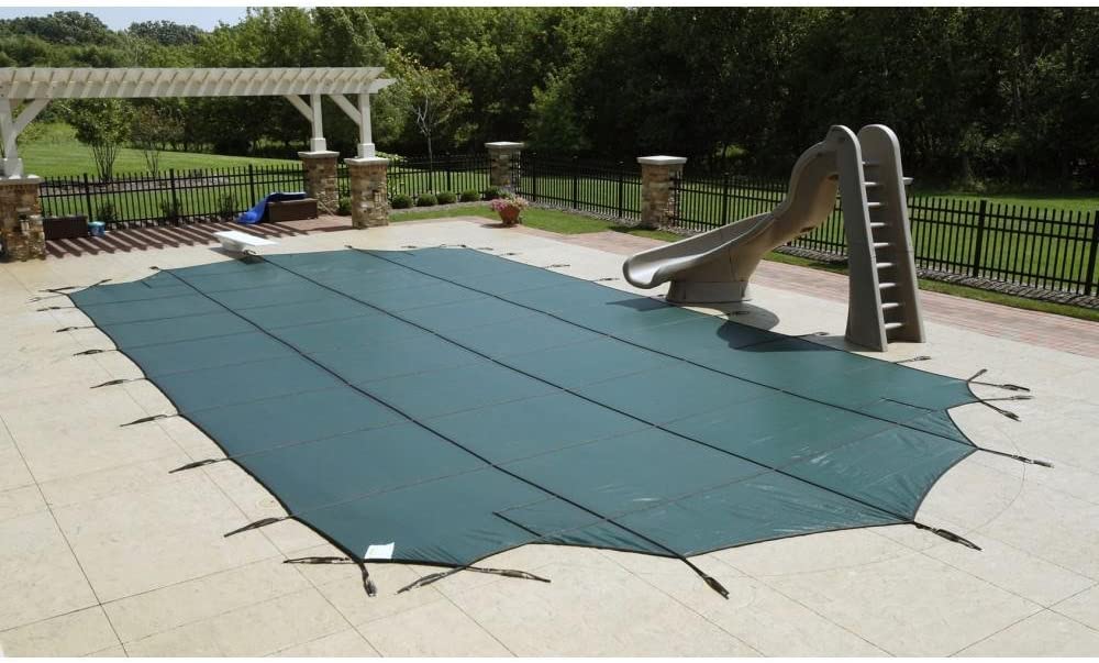 Arctic Armor Mesh Rectangular Safety Cover for 18ft x 36ft In-Ground Pools with 4ft x 8ft CENTER Step Sections- 12 Year Warranty Color: Blue (WS365BU)