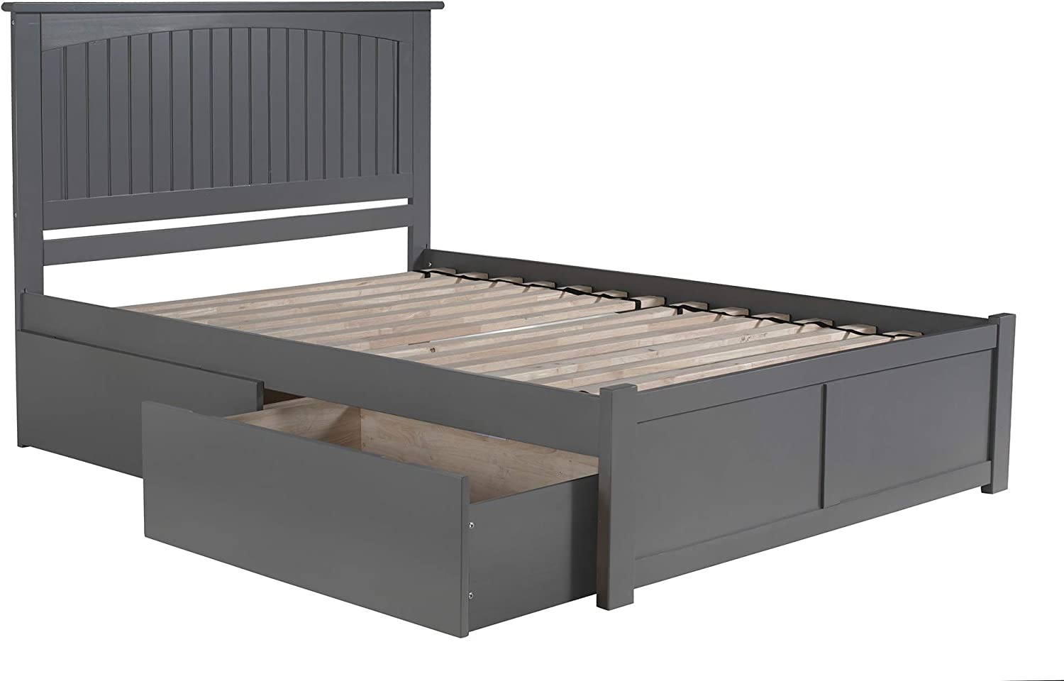 AFI Nantucket Platform Flat Panel Footboard and Turbo Charger with Urban Bed Drawers, King, Grey