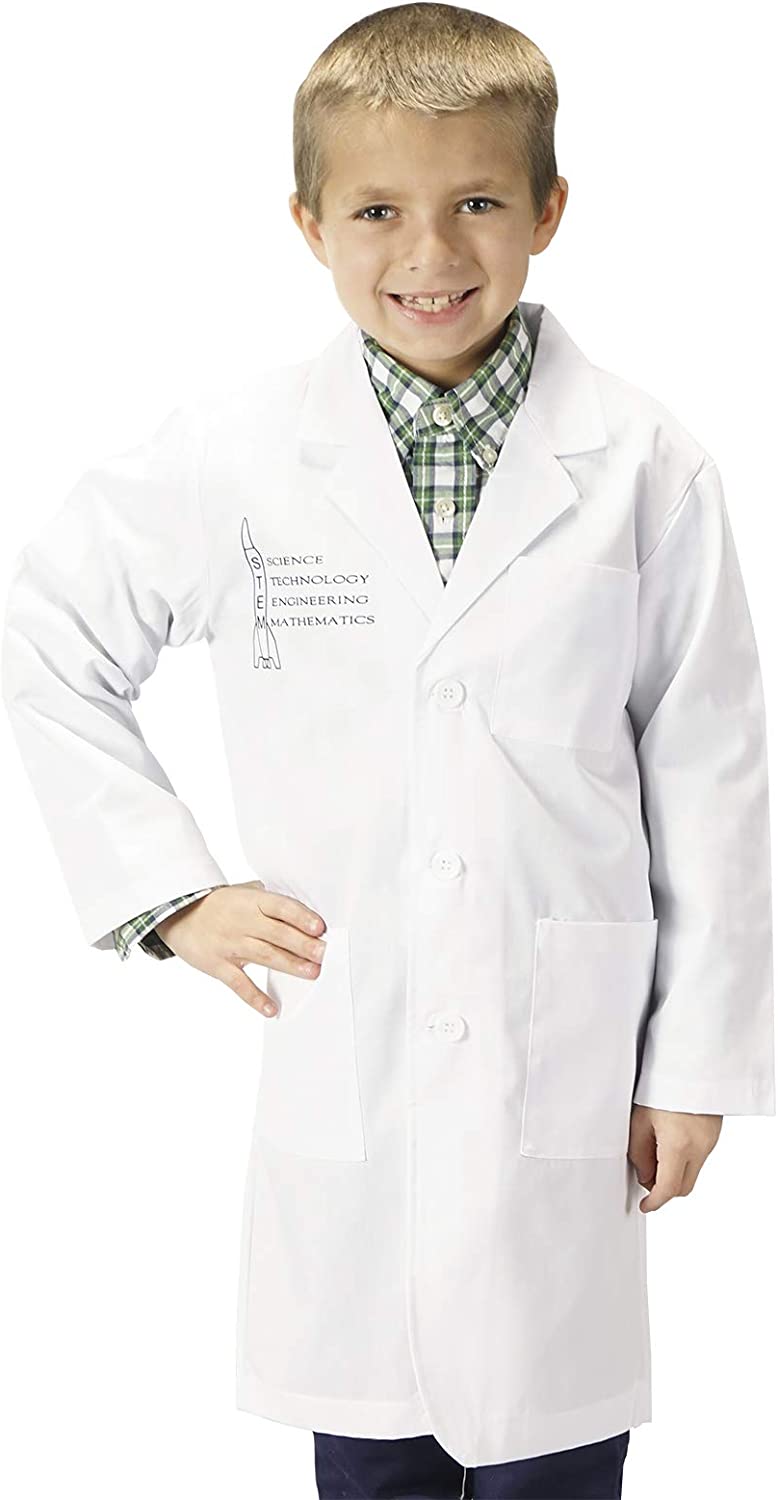 Aeromax Jr. STEM Lab Coat, White, 3/4 Length, size 8/10