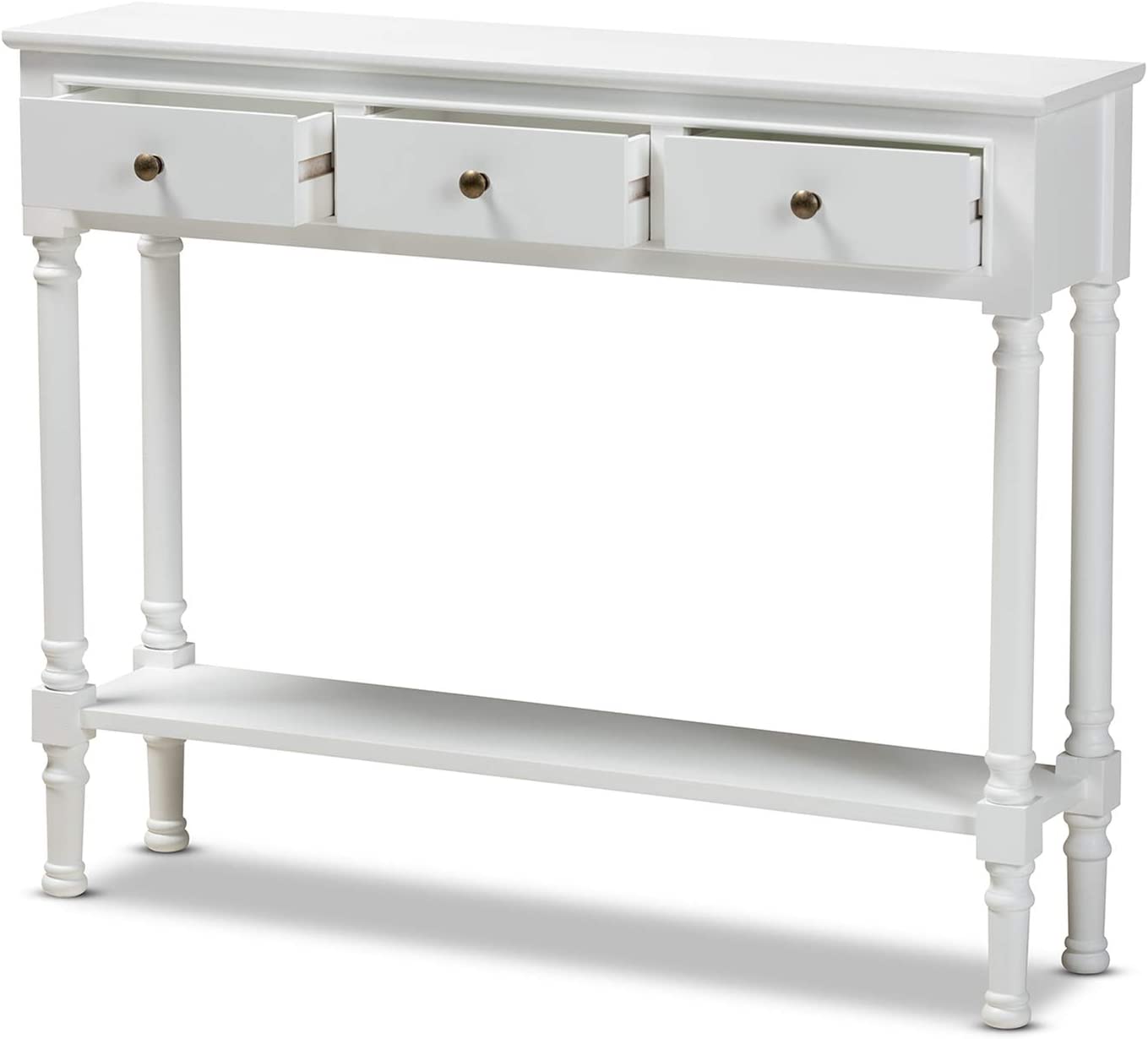 Baxton Studio Calvin Classic and Traditional French Farmhouse White Finished Wood 3-Drawer Entryway Console Table