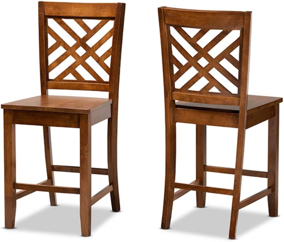 Baxton Studio Caron Modern and Contemporary Transitional Walnut Brown Finished Wood 2-Piece Counter Stool Set