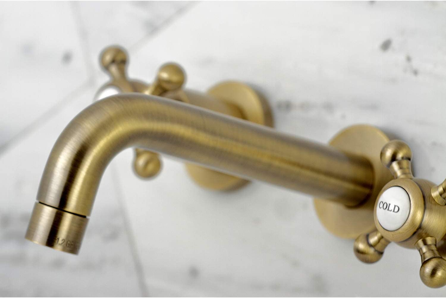 Kingston Brass KS8123BX Metropolitan 2-Handle 8 in. Wall Mount Bathroom Faucet, Antique Brass