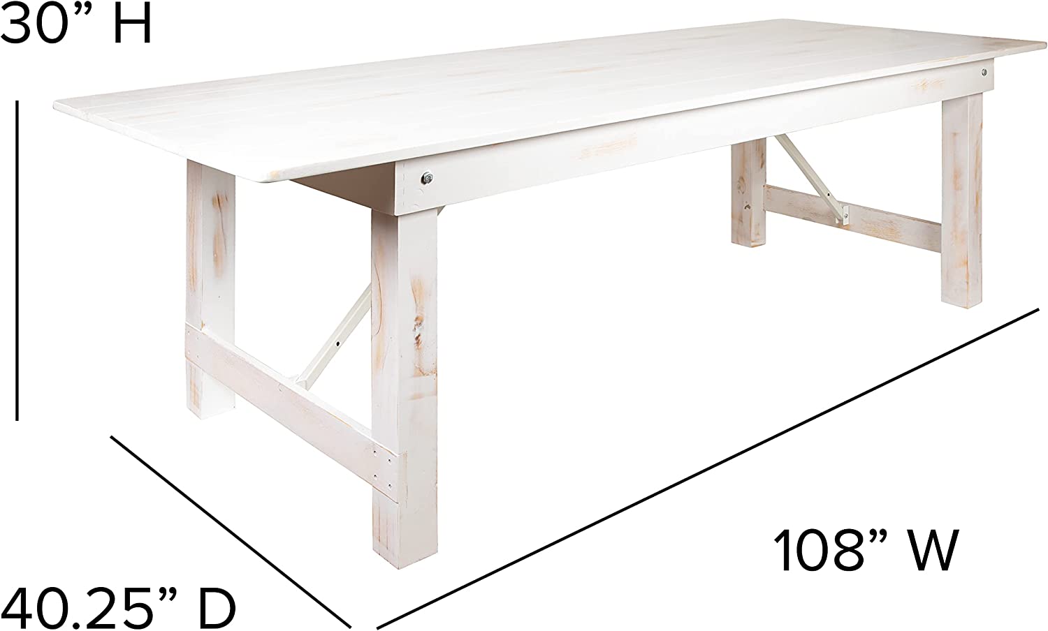 Flash Furniture HERCULES Series 9&#39; x 40&#34; Antique Rustic White Folding Farm Table and Two Bench Set