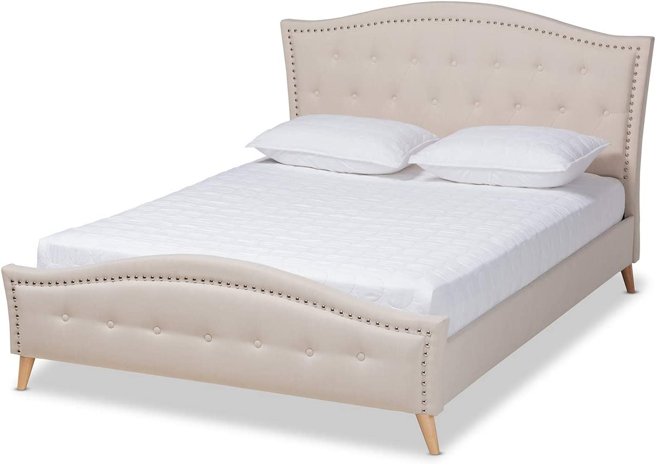 Baxton Studio Felisa Modern and Contemporary Beige Fabric Upholstered and Button Tufted King Size Platform Bed