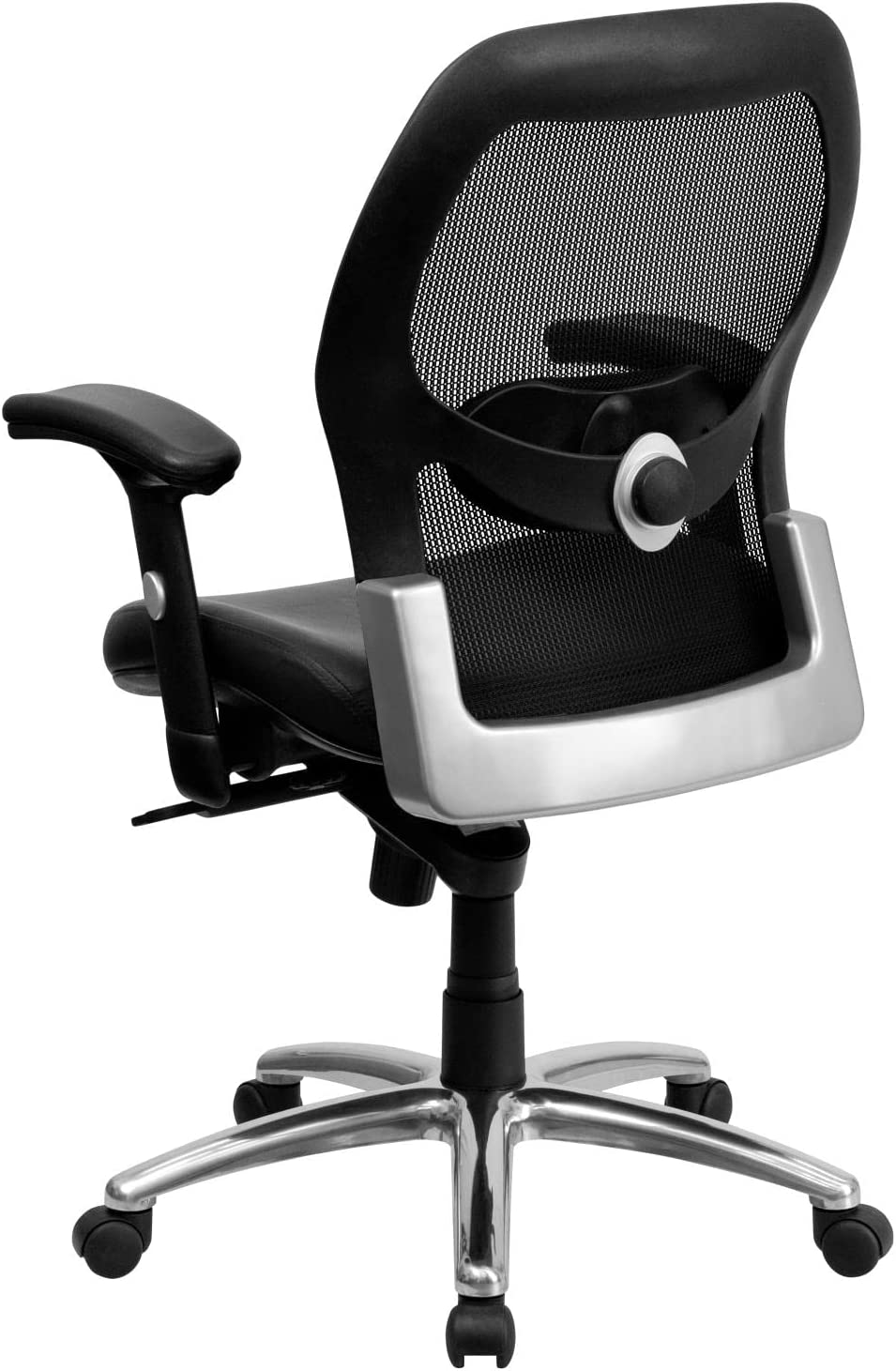 Flash Furniture Mid-Back Black Super Mesh Executive Swivel Office Chair with LeatherSoft Seat, Knee Tilt Control and Adjustable Lumbar &amp; Arms