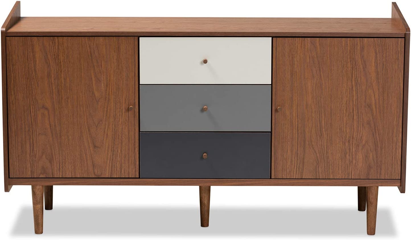 Baxton Studio Halden Mid-Century Modern Multicolor Walnut Brown and Grey Gradient Finished Wood 2-Door Dining Room Sideboard Buffet