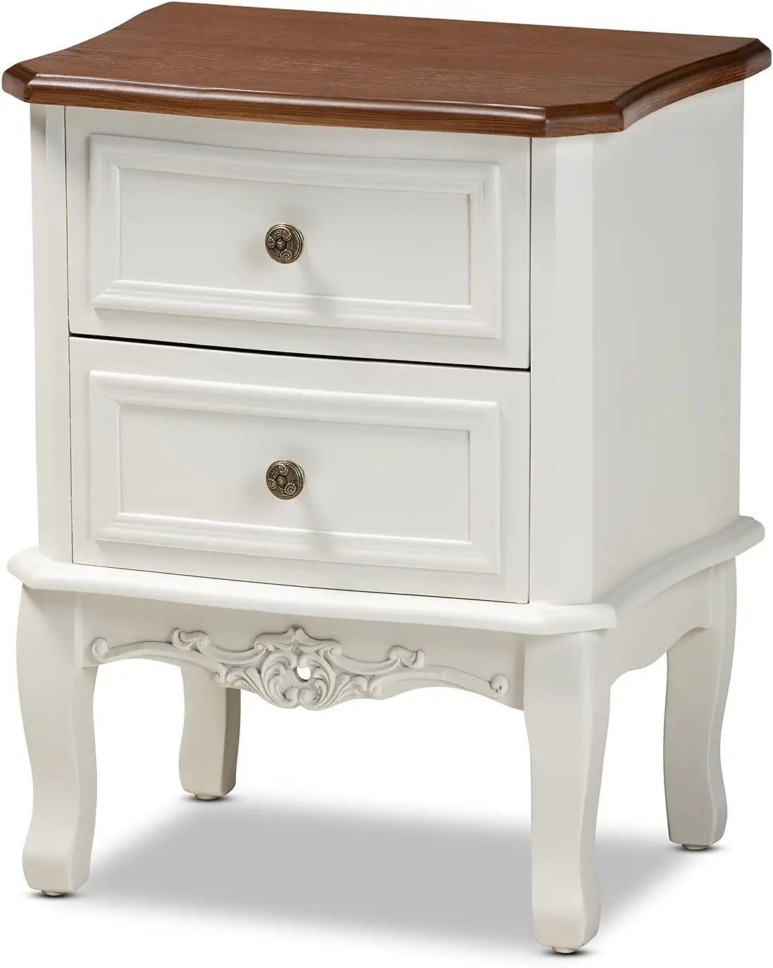 Baxton Studio Darlene Classic and Traditional French White and Cherry Brown Finished Wood 2-Drawer Nightstand