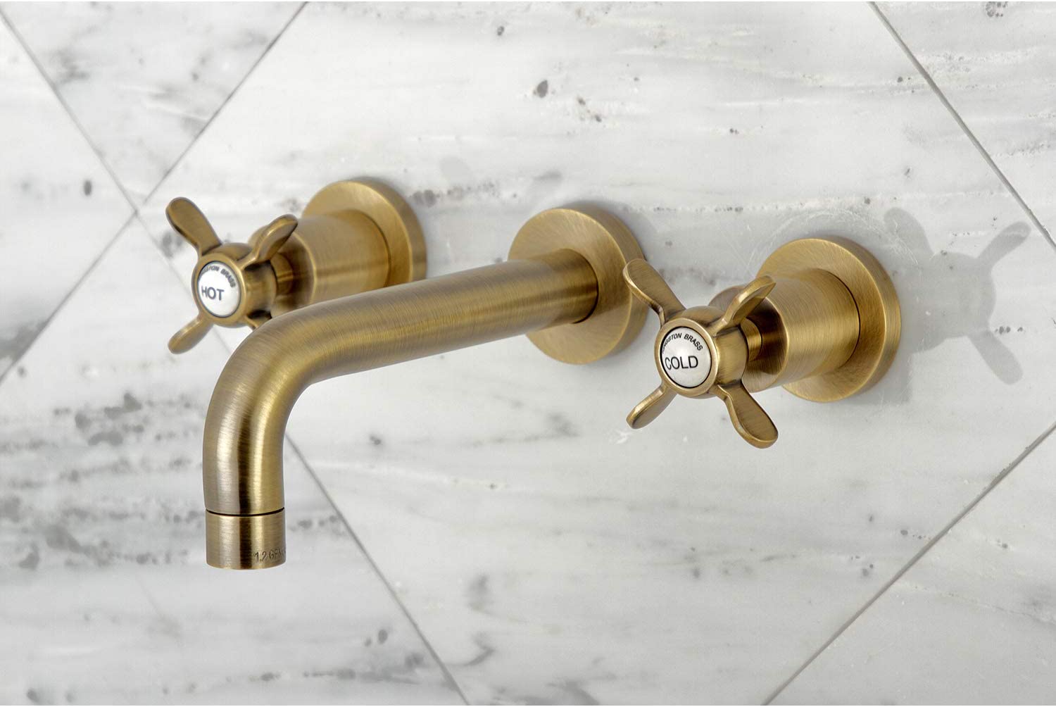 Kingston Brass KS8123BEX Essex 2-Handle 8 in. Wall Mount Bathroom Faucet, Antique Brass