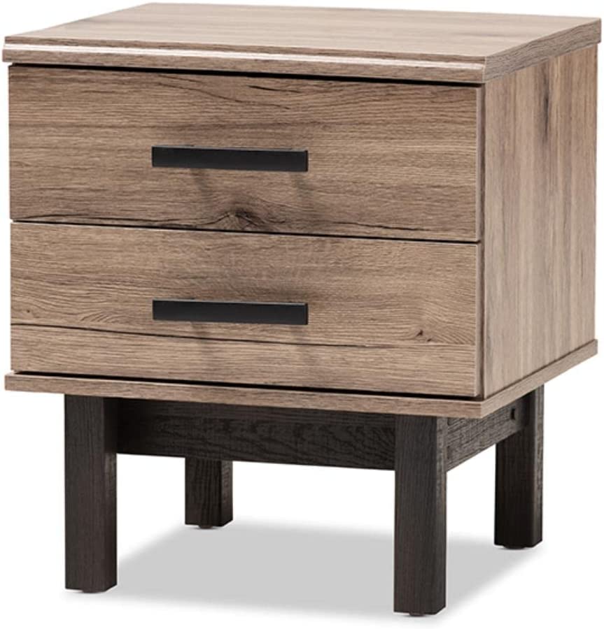 Arend 19&#34; Wide Oak Brown and Ebony Wood 2-Drawer End Table