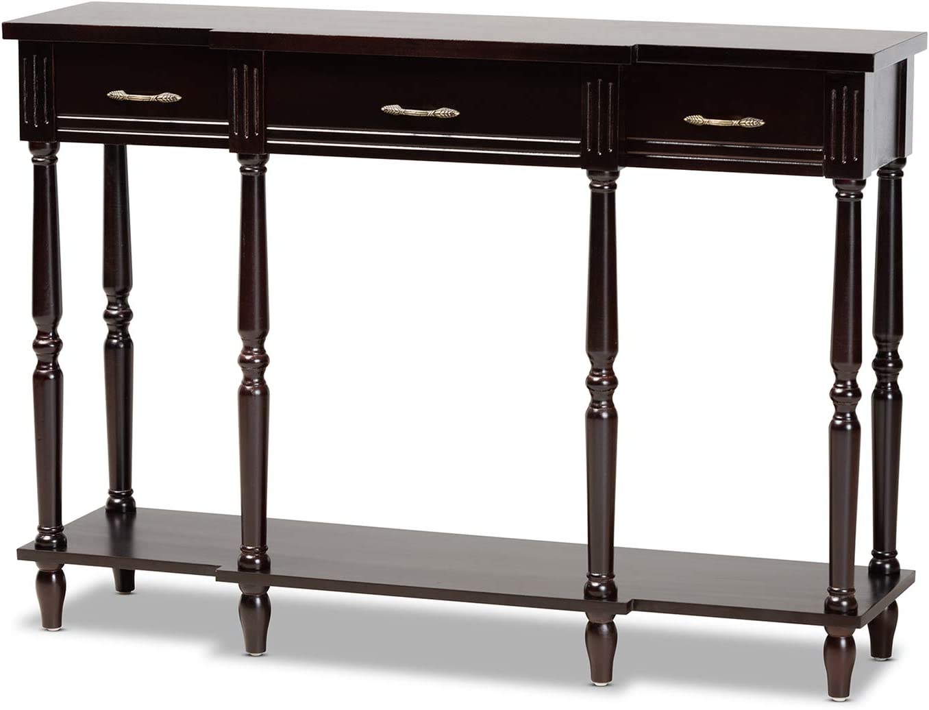 Baxton Studio Hallan Classic and Traditional French Provincial Rustic Whitewashed Oak Brown Finished Wood 3-Drawer Console Table