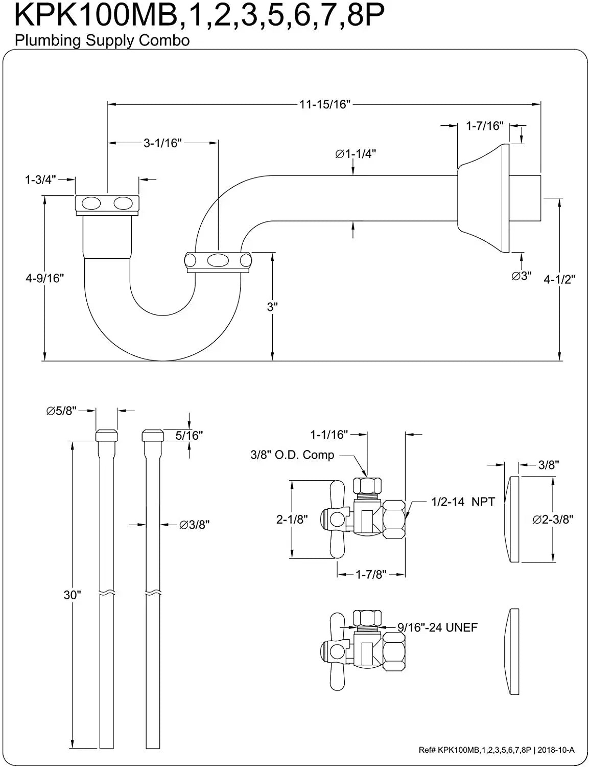 Kingston Brass KPK106P Trimscape Plumbing Supply Kit Combo, Polished Nickel