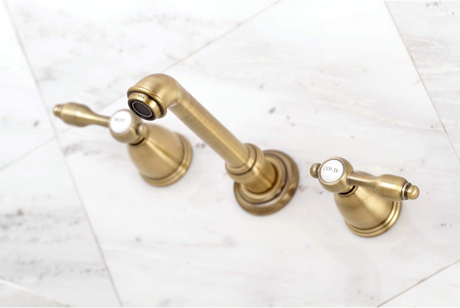 Kingston Brass KS7123TAL 8-Inch Center Wall Mount Bathroom Faucet, Antique Brass