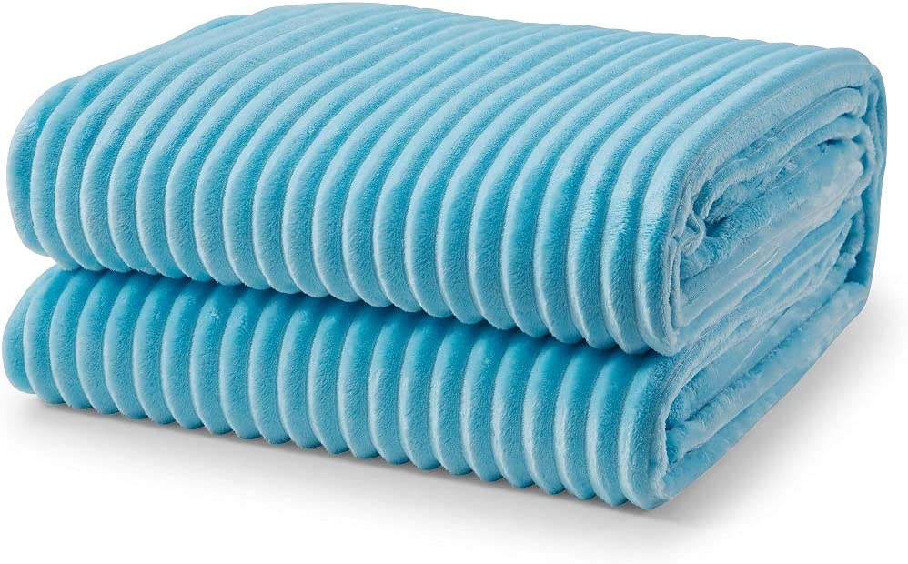 Blue Ribbed Twin Blanket 60X80 100% Polyester